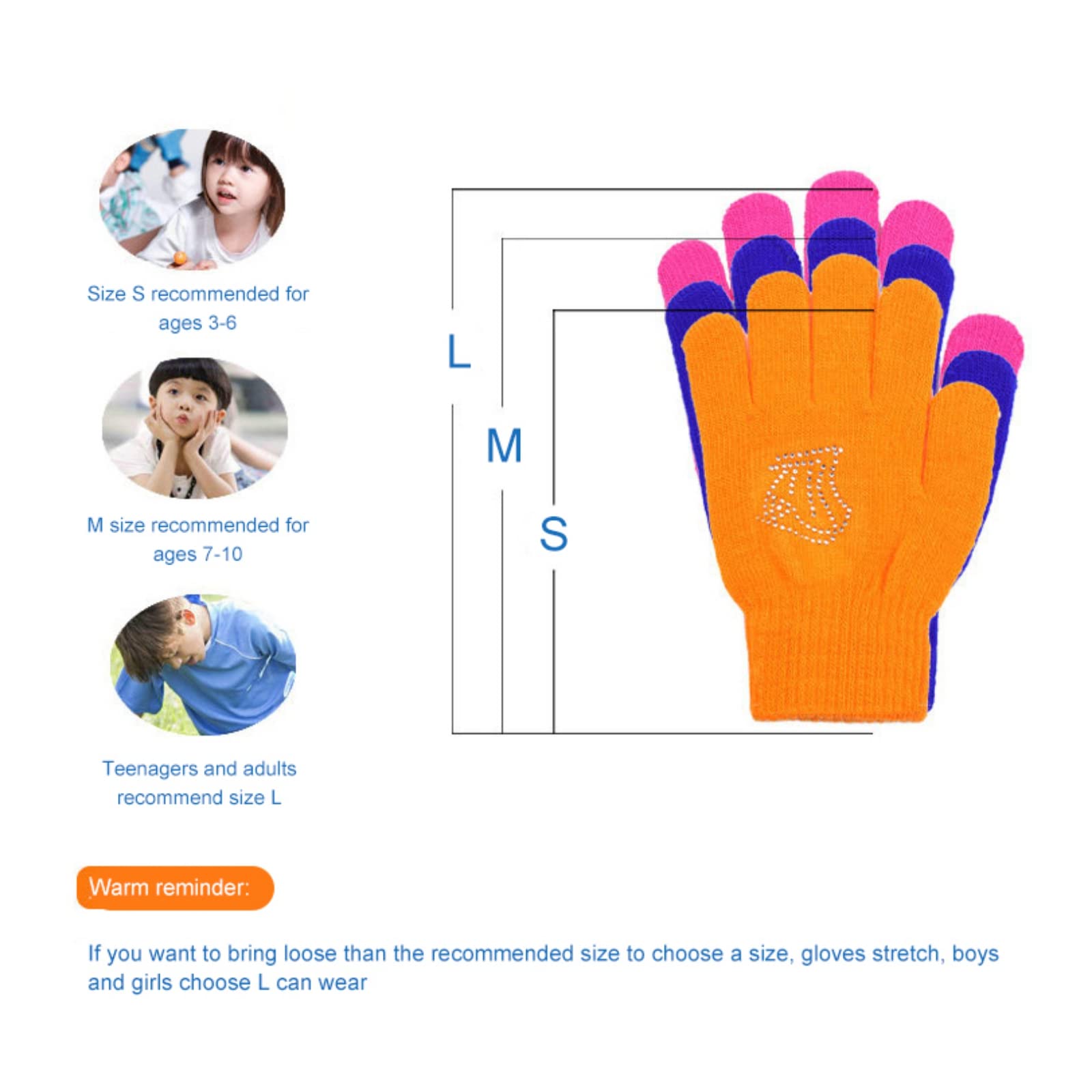 Hotfiary Gants de Patinage Artistique pour Enfants Girls Anti Slip Gants de Patinage sur Glace avec Gants Thermiques en Strass pour Cadeau