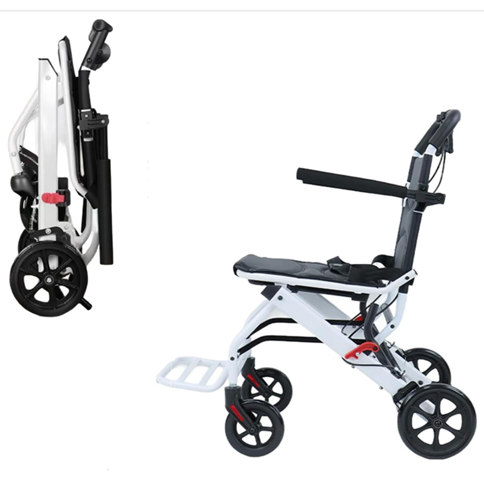 Silla de ruedas plegable, silla de ruedas ligera de 18 libras, silla de viaje portátil para adultos, silla de ruedas ergonómica con correa de seguridad ajustable, marco de aluminio, ruedas de