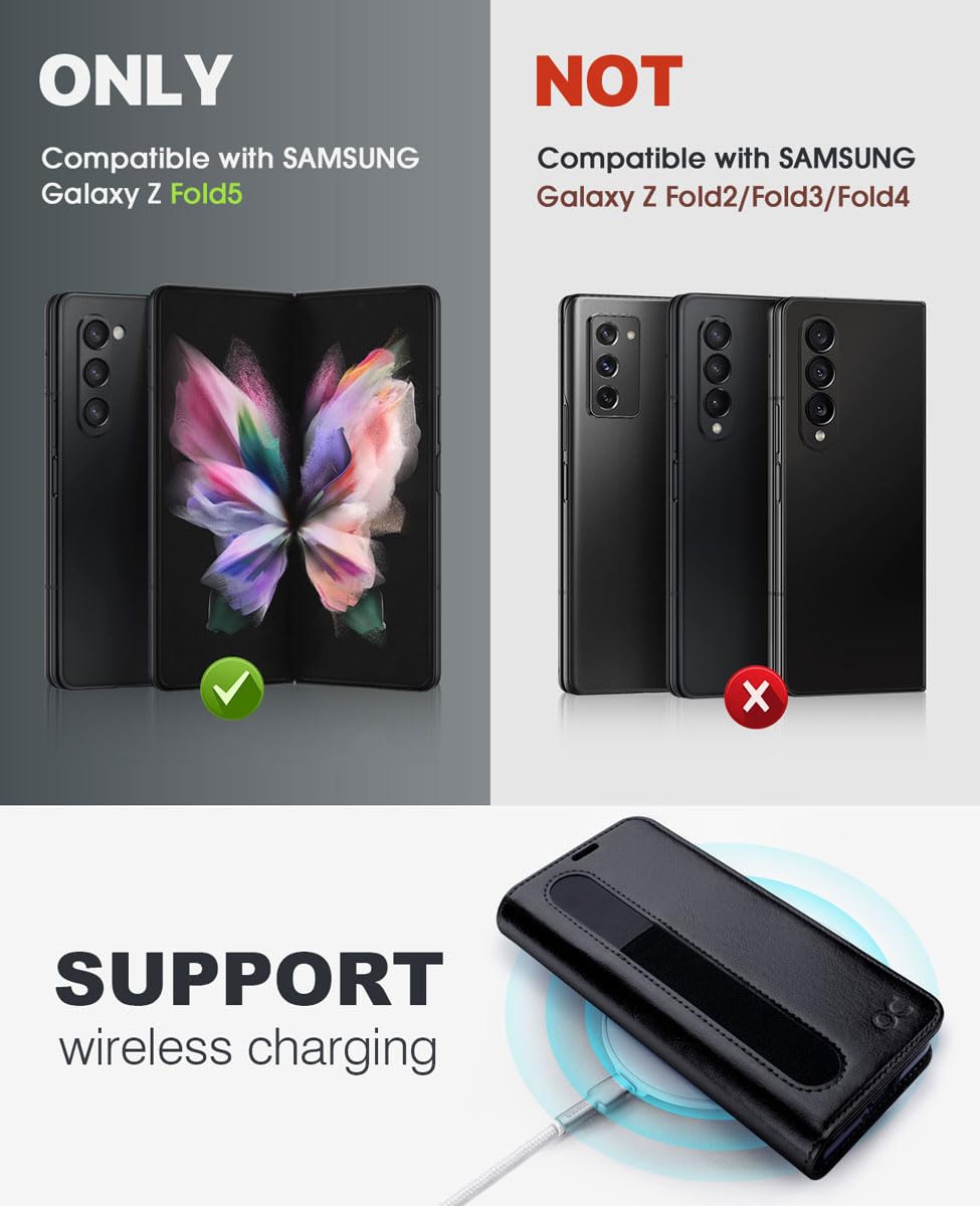 OCASE for Samsung Galaxy Z Fold 5 5G Wallet Case with S Pen Holder, [Updated Version] PU Leather Flip Folio, Card Slots, RFID Blocking, Kickstand, Phone Cover for Galaxy Z Fold5 2023-Black