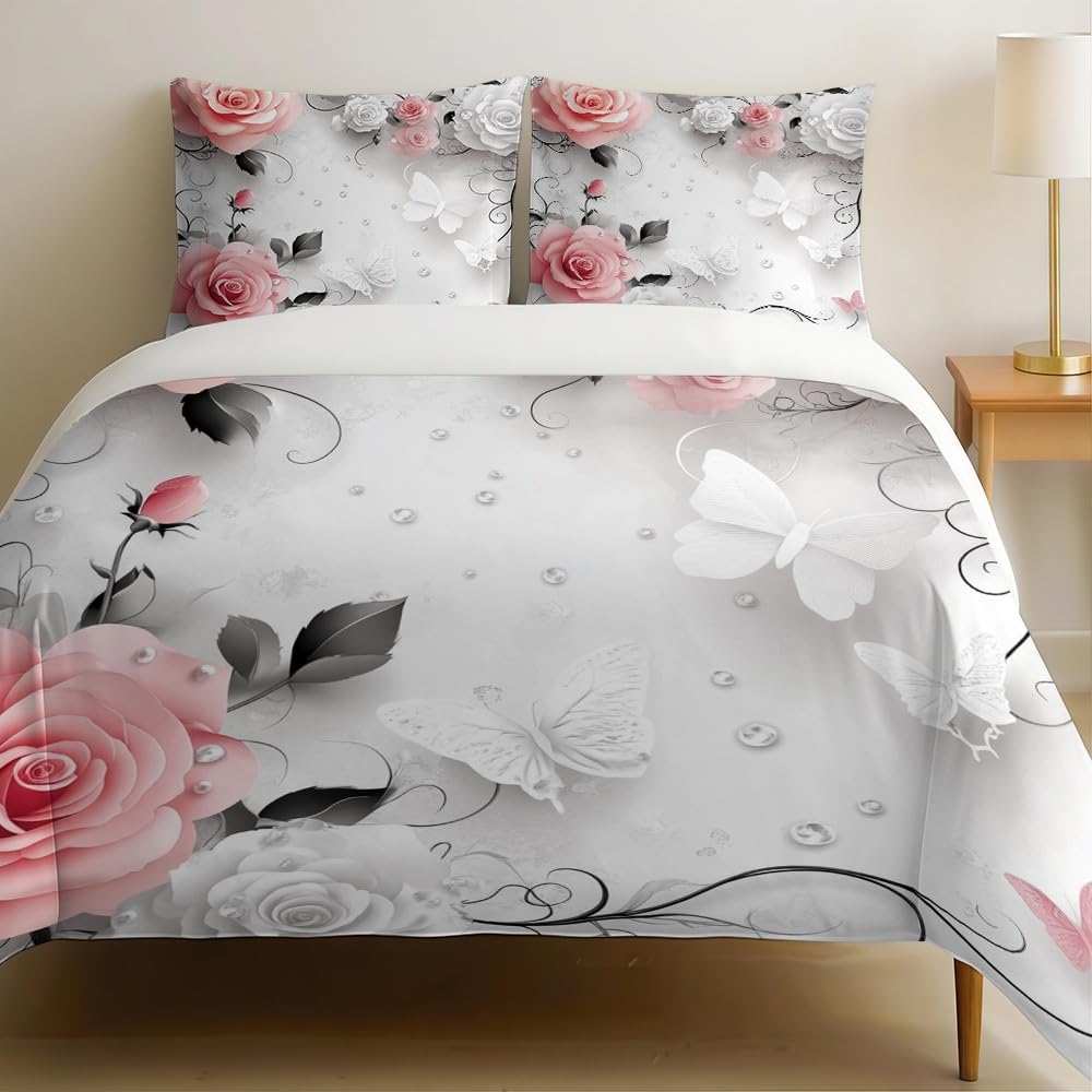 Housse de couette 200x200 blanche parure de lit 3 pièces microfibre avec taies