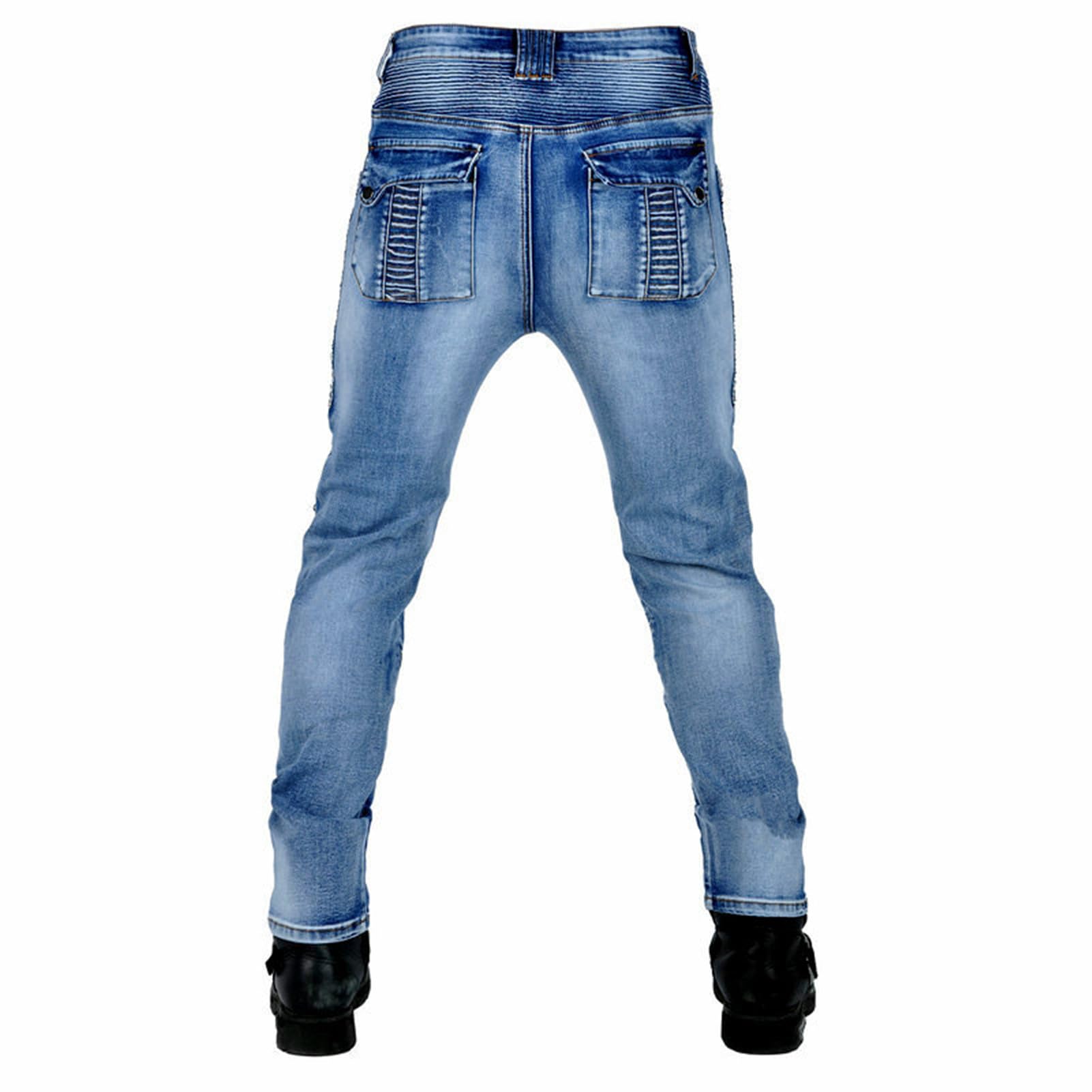 Jeans da Moto da Uomo Pantaloni da Motociclista in Denim Impermeabili Protezione Impermeabile Pantaloni da Moto da Ciclismo Jeans da Motociclista Elasticizzati con 4 Protezioni (Blu,4XL)