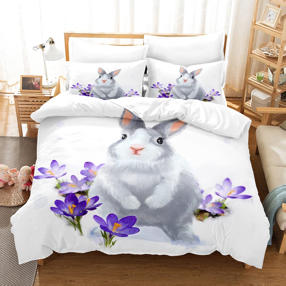 Purple Flower Rabbit Bedding Set Duvet 