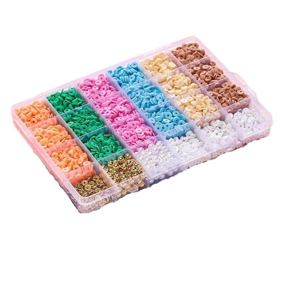Abalorios Para Hacer Pulseras Juego de 24 rejillas cuentas arcilla 6mm for hacer pulseras, Kit fabricación DIY con espaciador colorida(Set 04)
