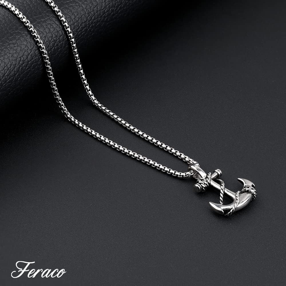 Feraco Anchor Necklace for Men Vintage Navy Nautical Pirate Pendant Stainless Steel Anchor Chain Necklace, 21.6 inch - Image 8