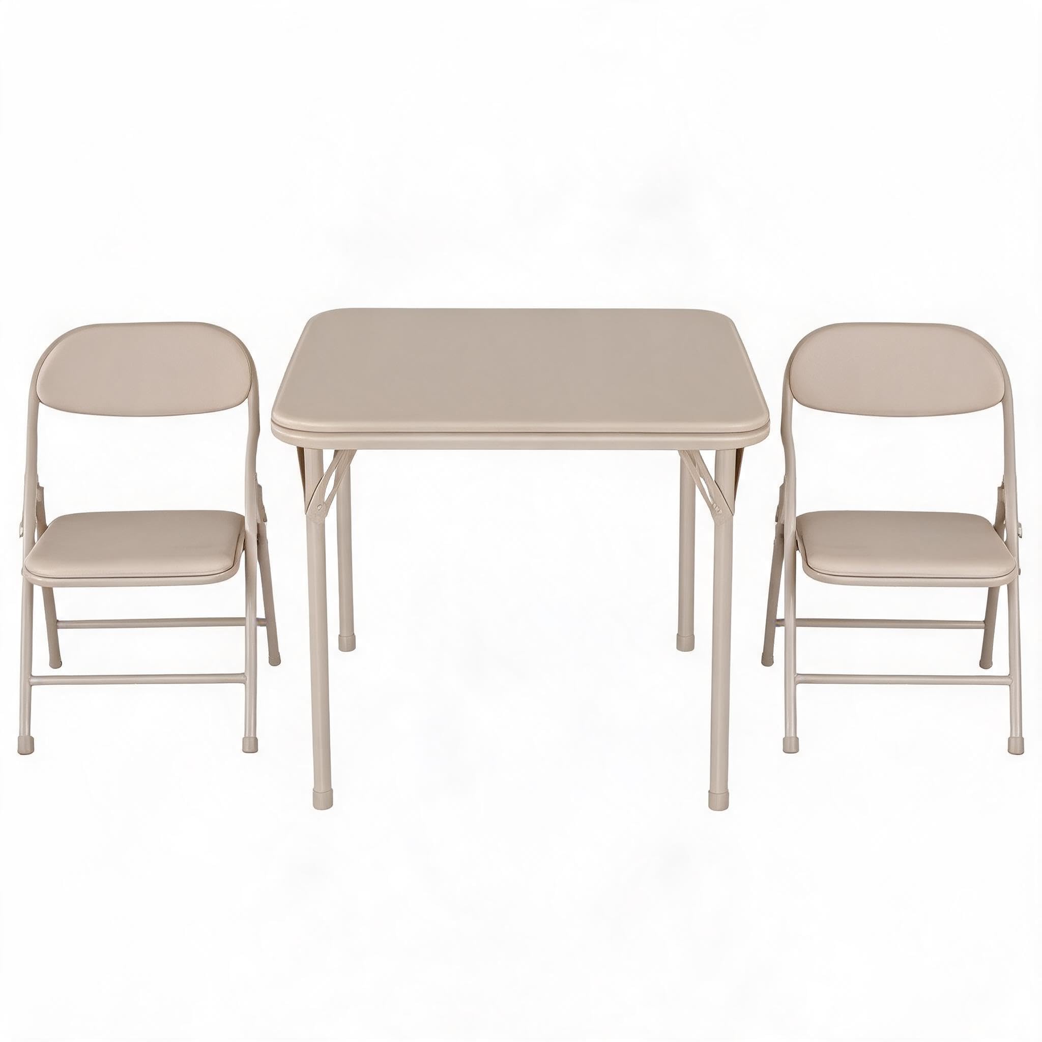 IDEALHOUSE 3-teiliges faltbares Kindertisch- und Stuhlset – Gepolsterte Sitzgruppe mit PU-Leder Oberfläche, Metallrahmen – Ideal als Spiel-, Bastel- und Lerntisch für Kinderzimmer, Vorschule &