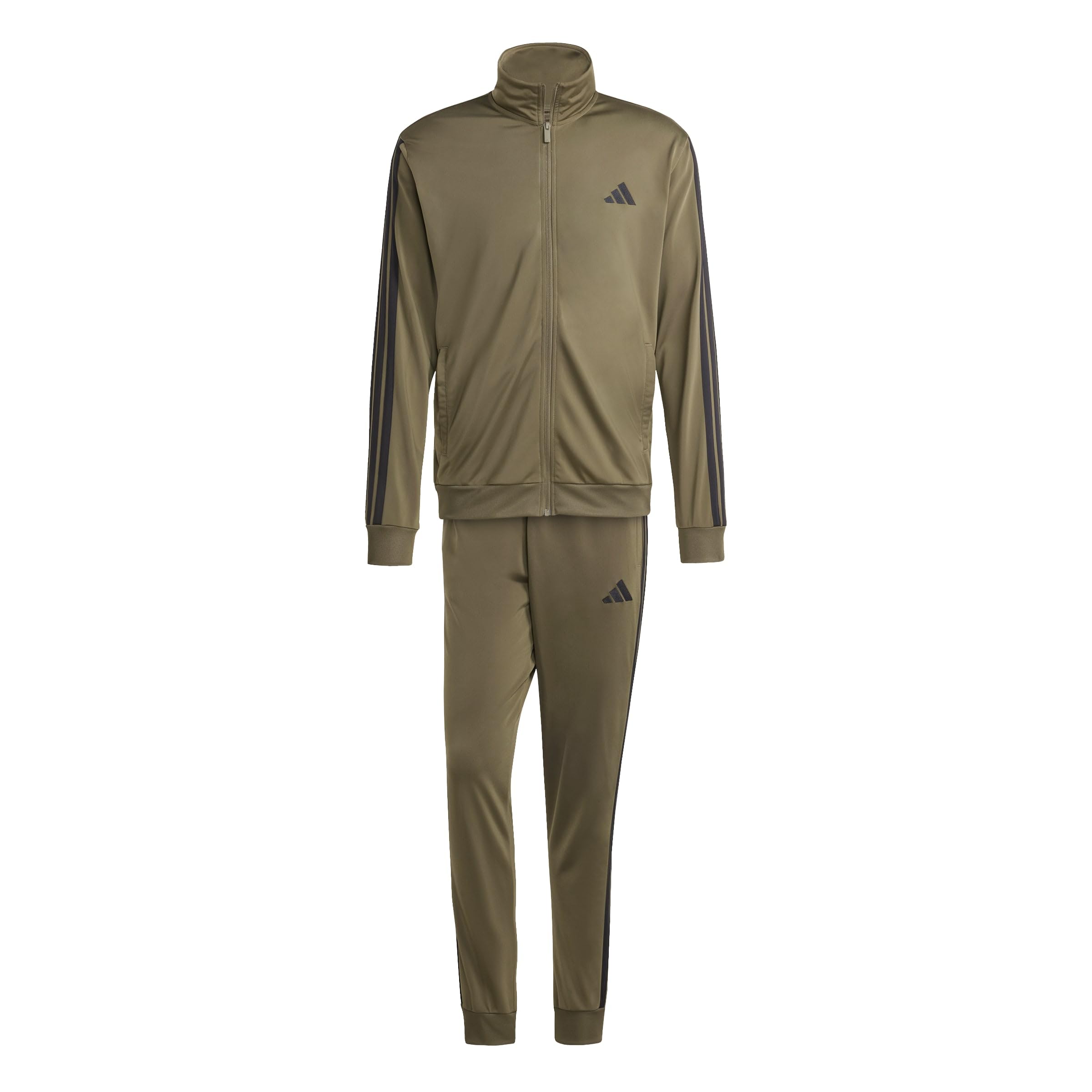 adidas Men's Sportswear Basic 3 Stripes Tricot Track Suit, Olive Strata, XL