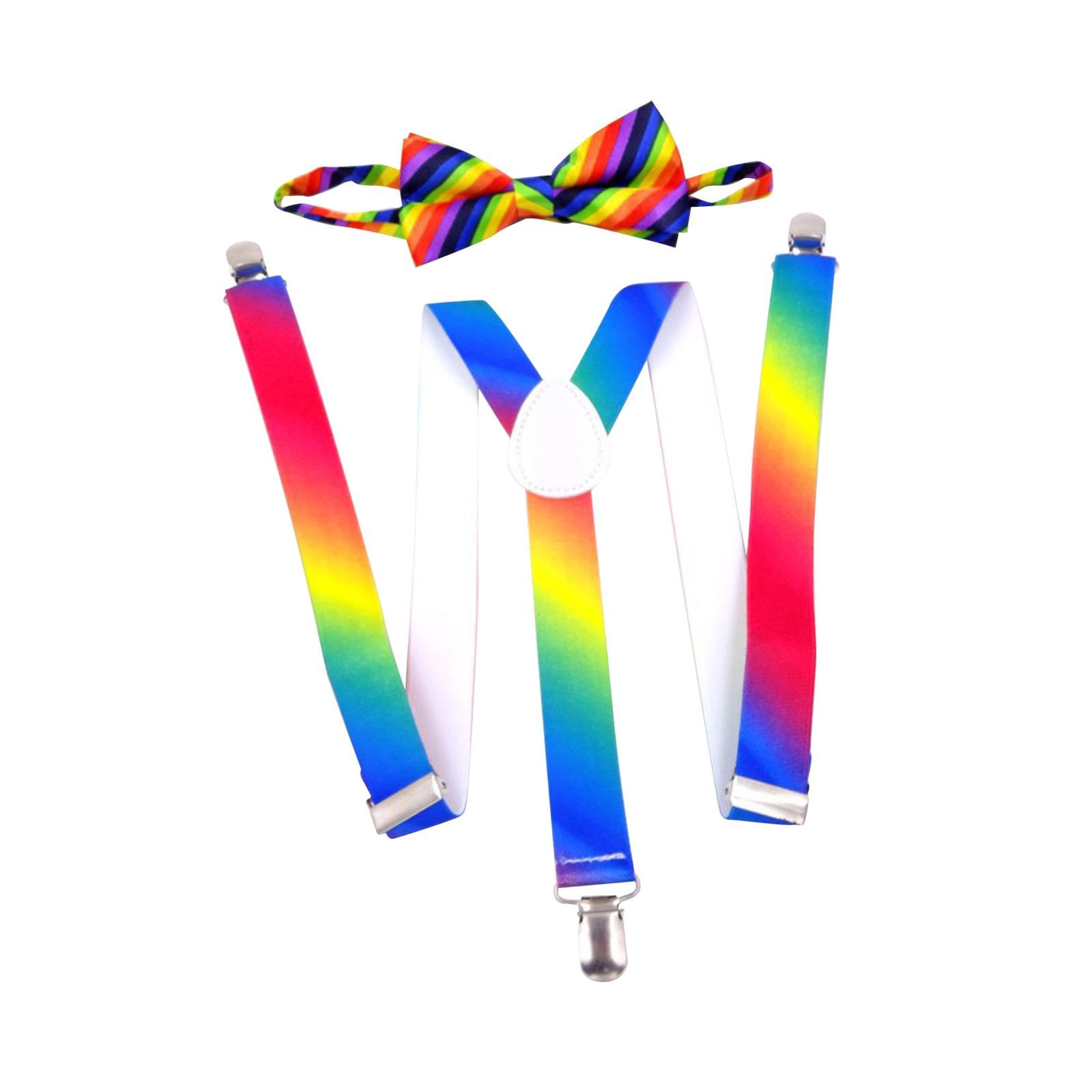 CALANDIS™ Mens Suspenders with Bow Tie Elastic for Formal Wear Wedding Performance Rainbow | Suspenders Braces | Mens Accessories