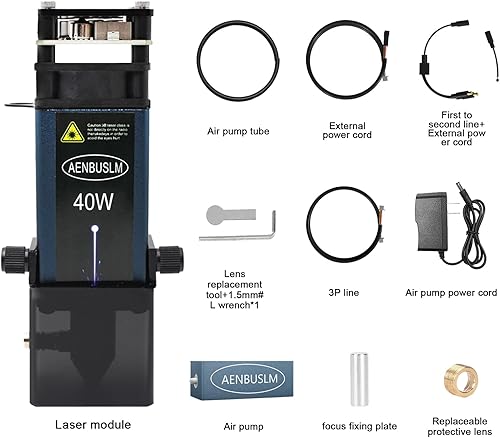 Miniatura 13 de Módulo láser de 40 W con asistencia de aire incorporada, enfoque fijo, doble punto comprimido ultrafino para tallado, grabado y corte CNC en madera