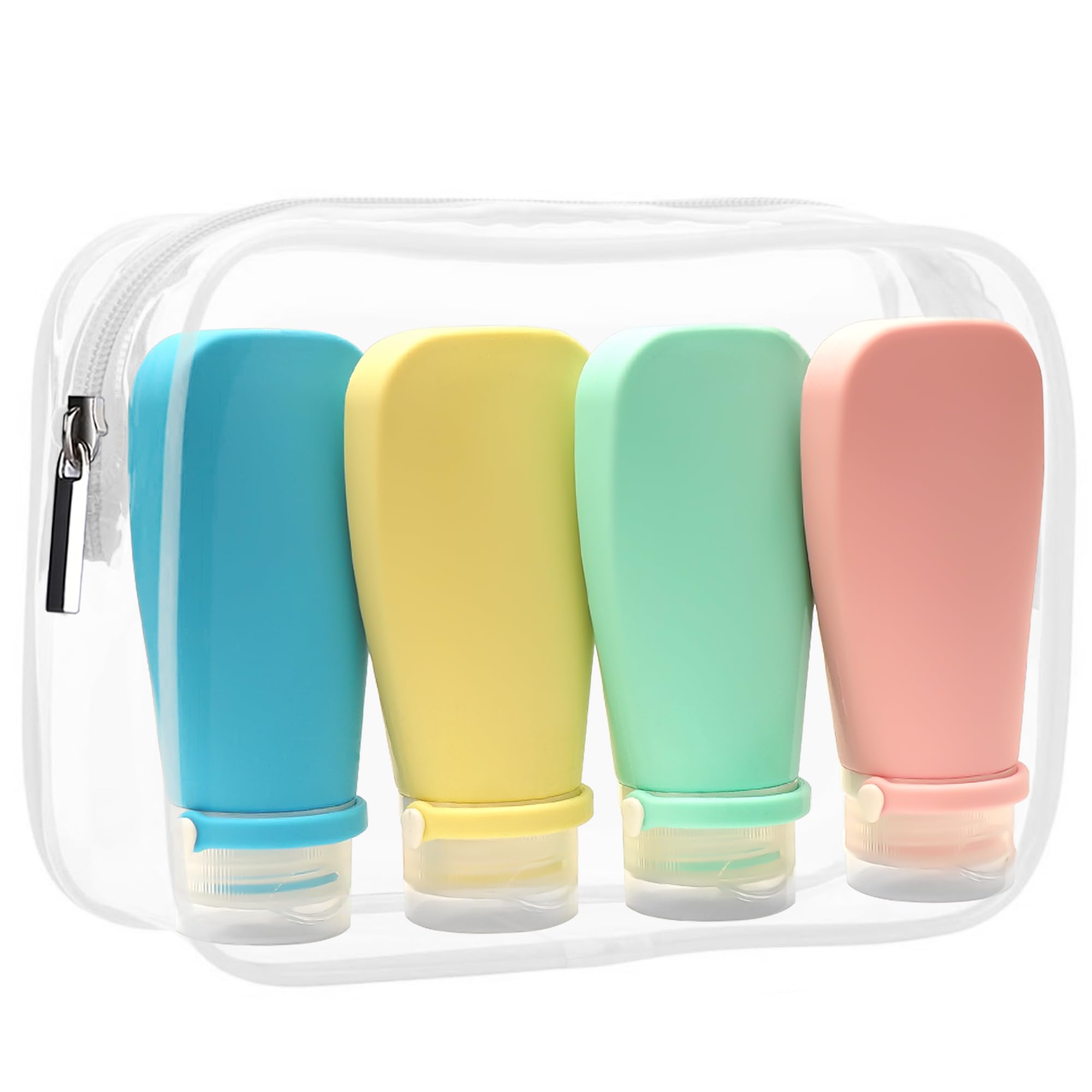Rikval Multi Silicone Travel Bottles For Toiletries – 4 Pack Refillable Travel Bottles – Squeezable Travel Containers For Creams, Lotions, Liquids – Leakproof Travel Toiletry Bottles With Cap Straps
