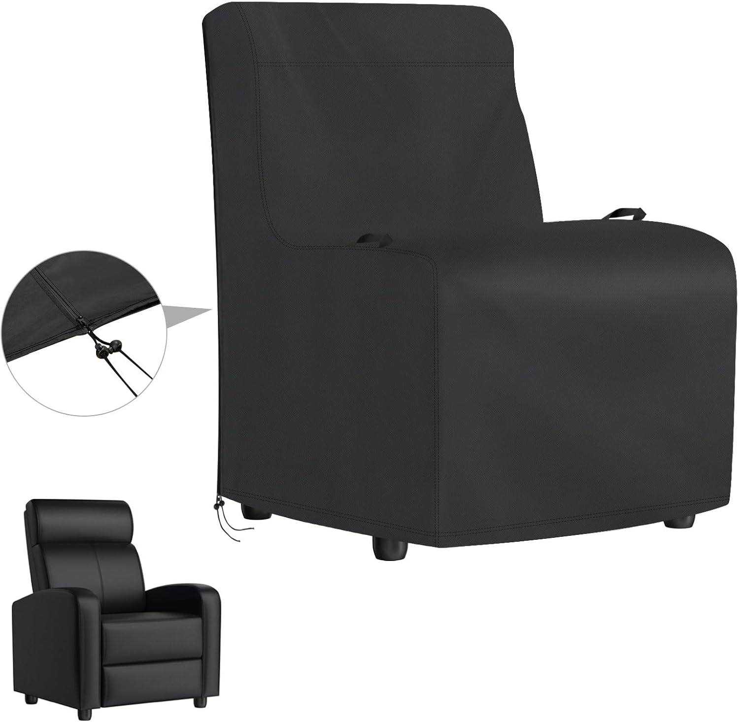 Outdoor Recliner Chair Cover, 600D Heavy Duty Waterproof Patio Chair Cover with Side Waterproof Zipper, Outdoor Furniture Storage Covers for All Weather Protection, 29.5" W x 31.5" D x 40.2" H (Black)