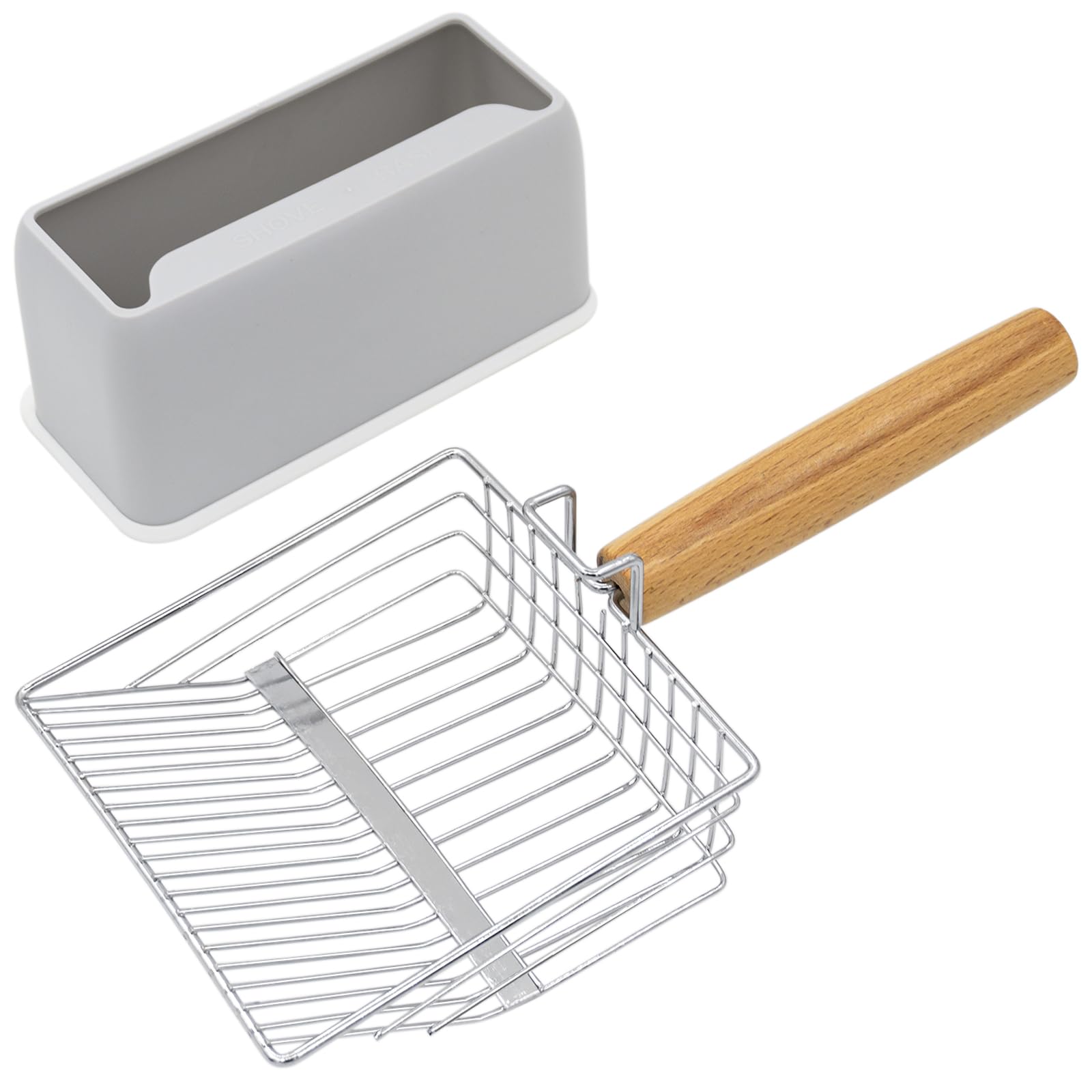 Stainless Steel Cat Litter Scoop with Holder Stand, Built-in 2 Types of Gap Heavy Duty and Easy Clean