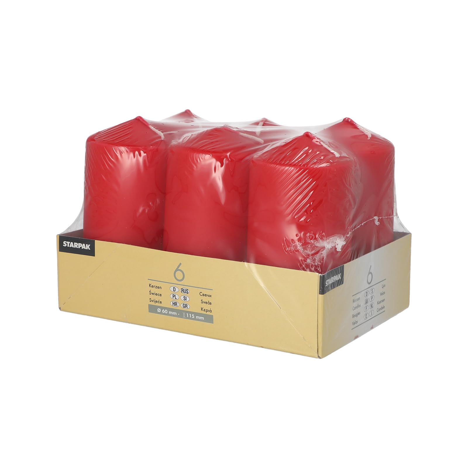 6 Stumpenkerzen Ø 60 mm · 115 mm rot (4 x 6 = 24 Stück)