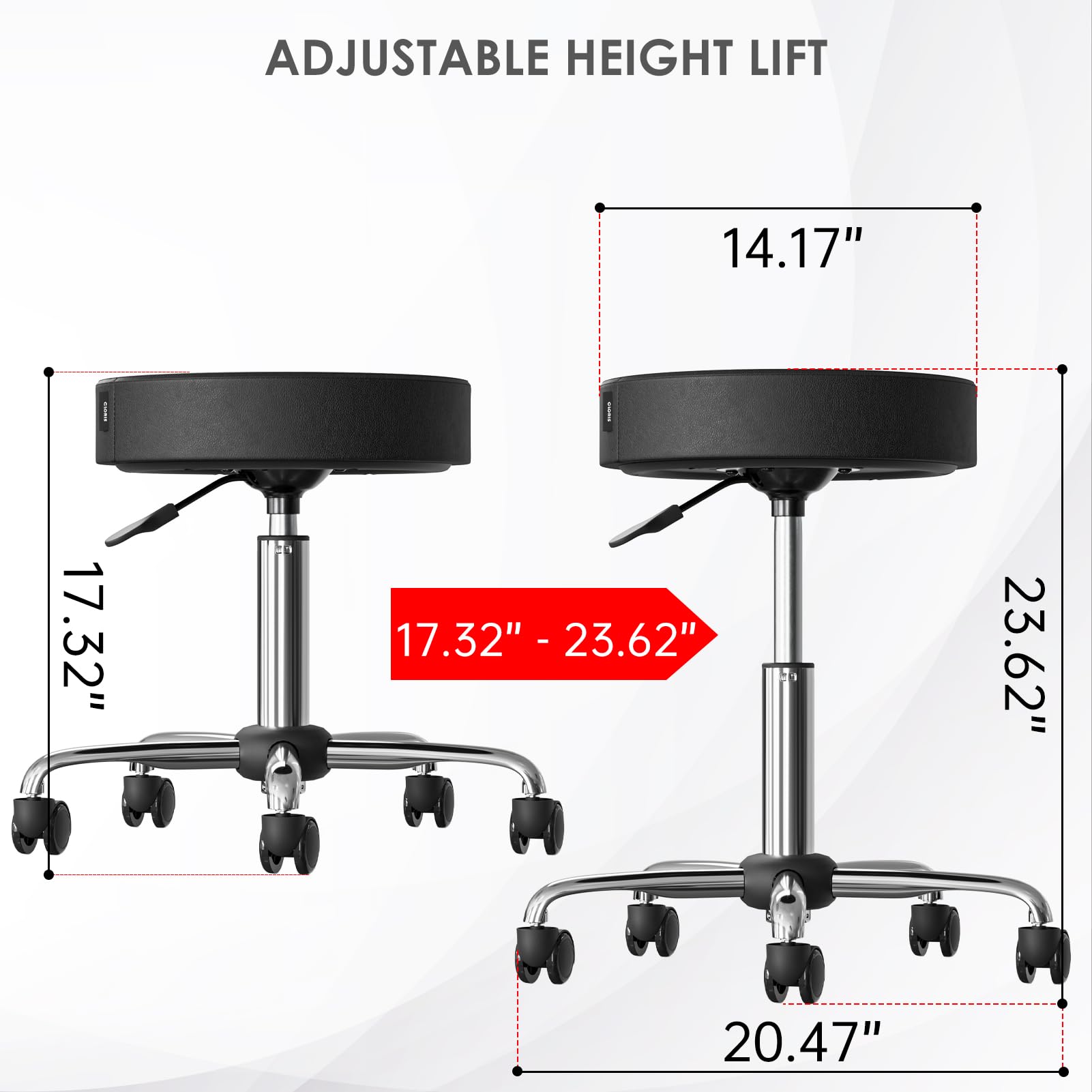 Taburete redondo con ruedas para silla giratoria ajustable de hasta 440 libras, pies de metal con ruedas para spa, masaje, salón, hogar, oficina, médico, tatuaje, bar, negro 3