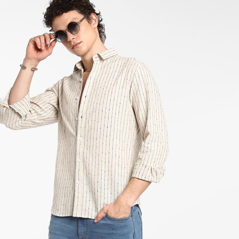 Image of CAHOOT Men's Polycotton Abstract-Textu Shirt |Casual-Wear | Spread Collar | Long Sleeve | Button Closure | Shirt Crafted with Comfort Fit for Everyday Wear