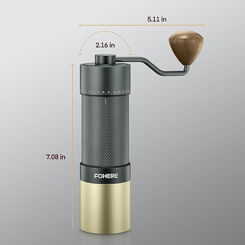 Miniatura 7 de FOHERE Molinillo de café manual de 1.06 oz con rebaba cónica de acero inoxidable CNC, grosor ajustable para expreso, café por goteo y prensa