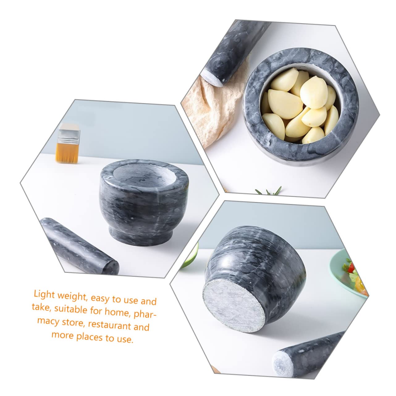 LABRIMP Set da Cucina Mortaio e Pestello in Marmo Nero, Design Ergonomico per Pestare, per Uso Domestico e Professionale, Accessori Piccoli e Funzionali
