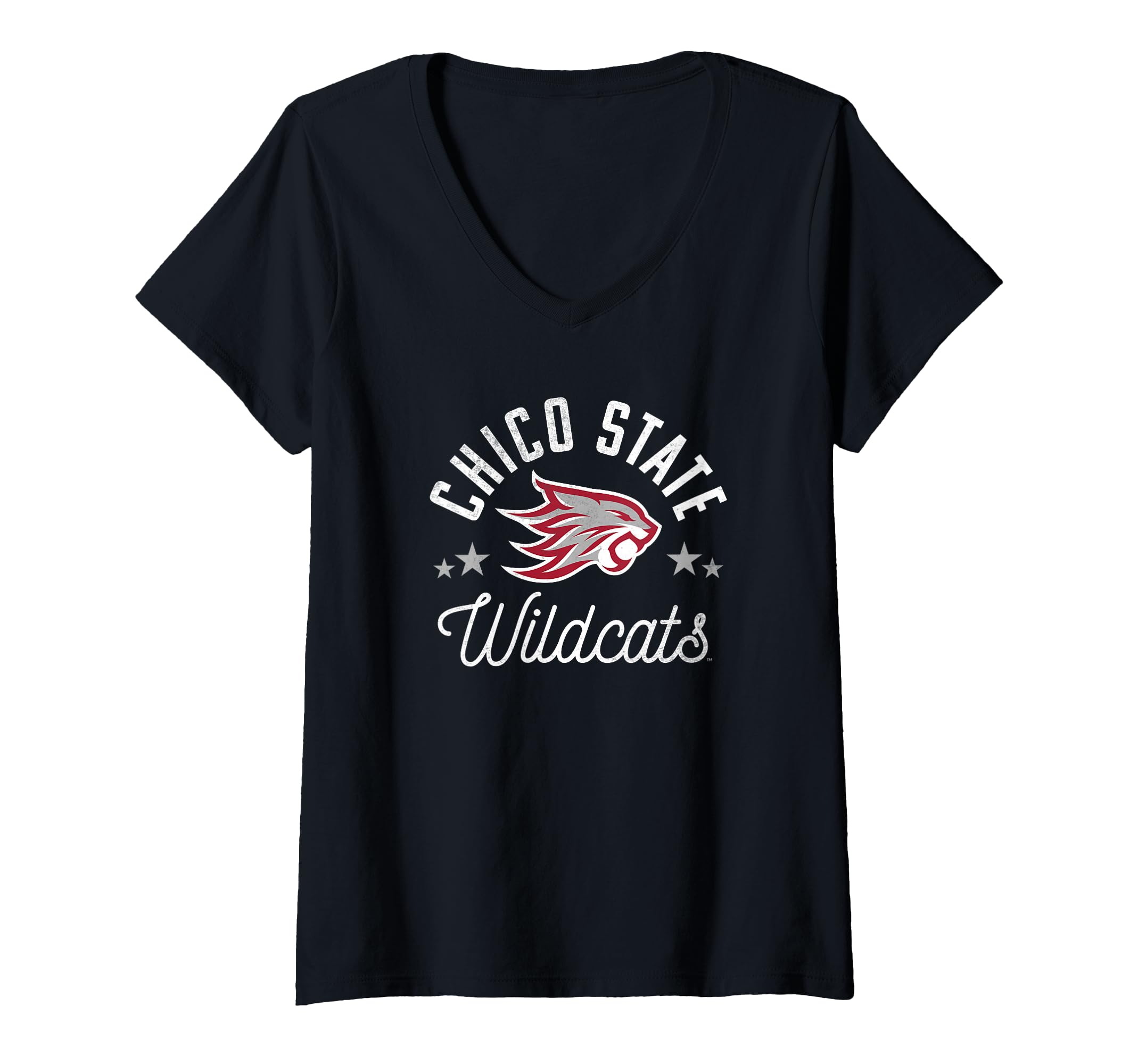 Womens Chico State Wildcats Logo V-Neck T-Shirt