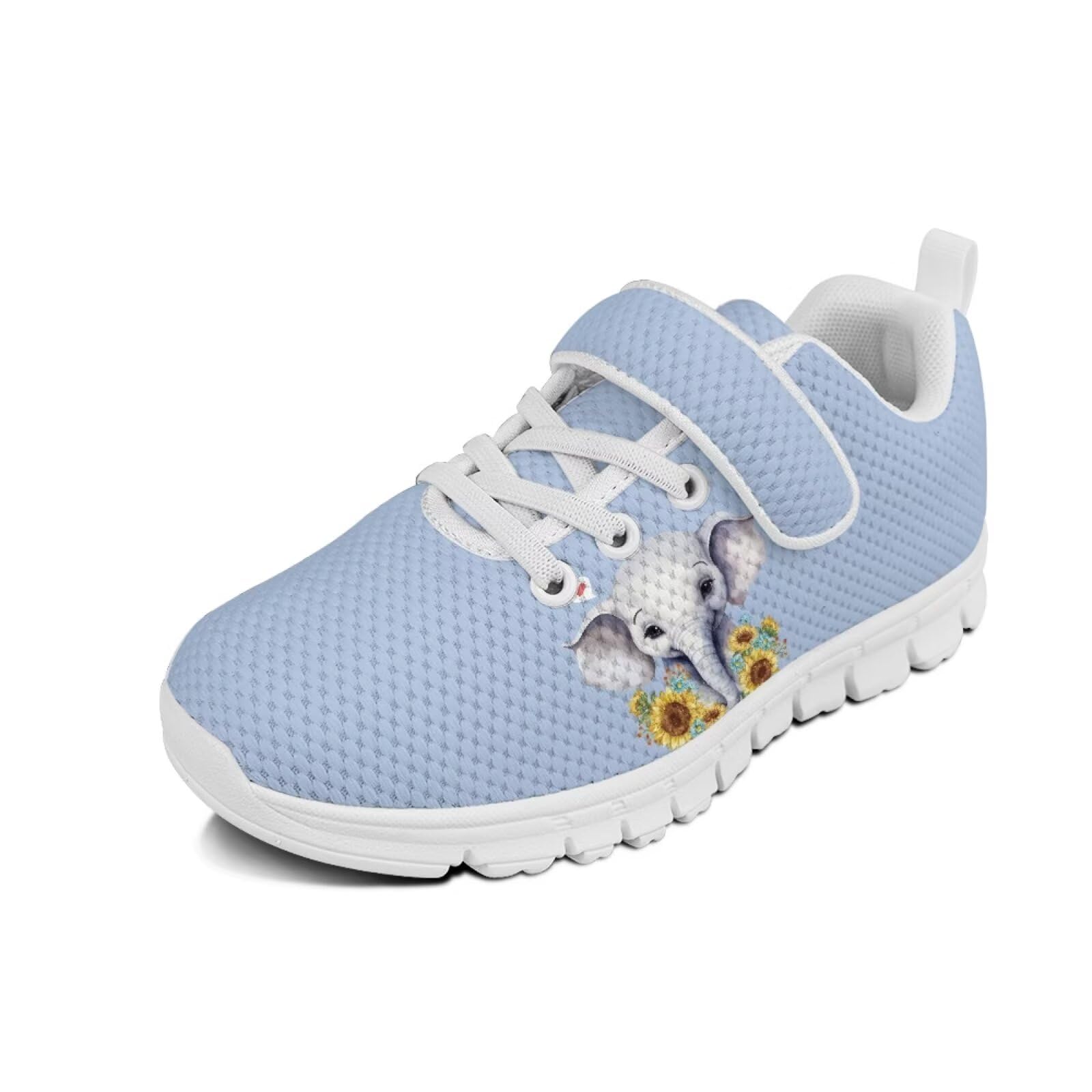 Forchrinse Elephant Sunflower Kids Sneakers for Boys Girls Cartoon Running Tennis Shoes Sport Strap Non Slip School Athletic Walking Shoes Lightweight Size 11-2.5