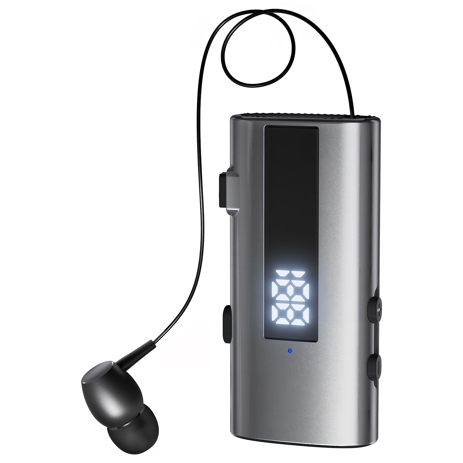 Auricolari Bluetooth con Cavo Retrattile, 50H Cuffie Wireless Lavalier con Vibratione, LED Power Display, IP65 Impermeabile, Doppia Connessione, Chip 6.0 (Grigio Nerastro)