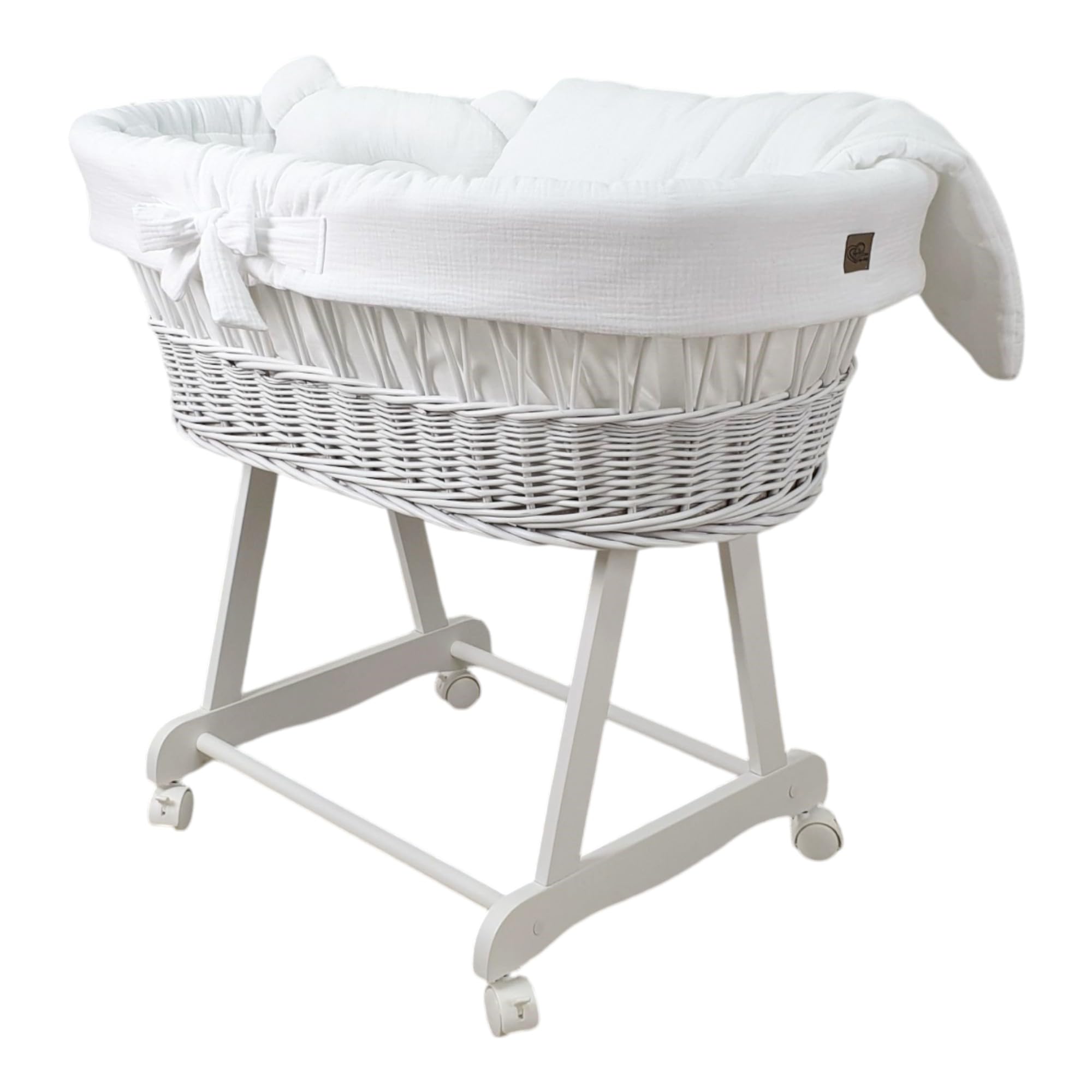 Set di biancheria da letto da 4 pezzi, per neonati e bambini, in mussola per culla, copripiumino con laccetti di colore bianco