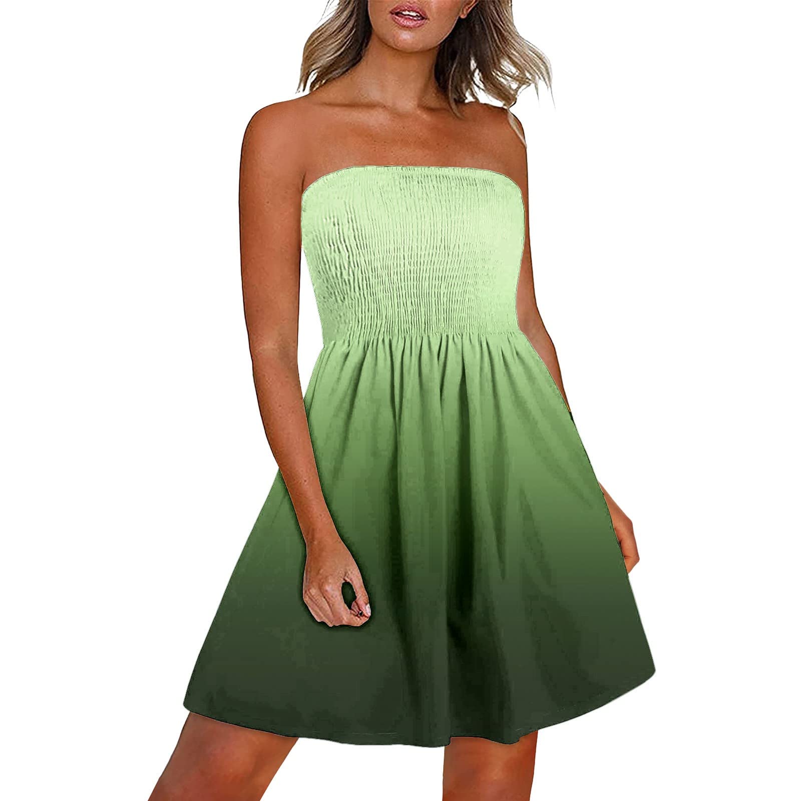 Bblulu Women's Dress Summer Floral Sleeveless Off Shoulder Casual Mini Dresses Smocked Dress Boho Short Dresses