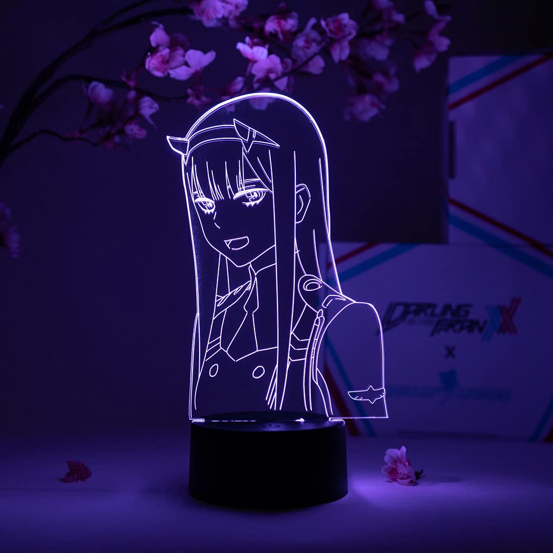 Lampada notturna a LED con illusione 3D Darling in The FRANXX 02 Zero Two Anime Figure 16 colori che cambiano lampada da tavolo per bambini e ragazze, decorazione per camera da letto