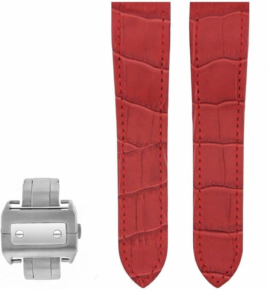 Ewatchparts 24.5mm Leather Band Strap Compatible With Cartier Santos 100 Chrono XL Red Reference 2740 With Clasp