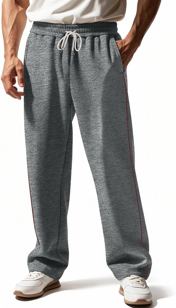 Men's Sweatpants Straight Leg Elastic Waist Baggy Lounge Pants Athletic Joggers Quilted Trousers with Pockets