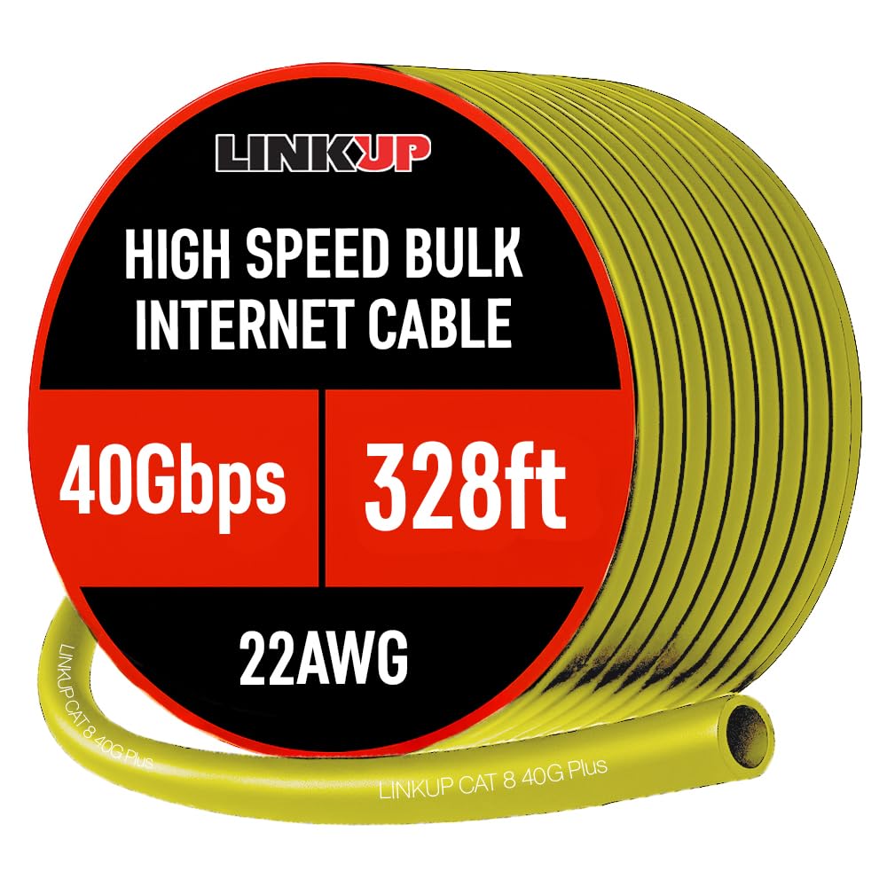 Cat8 Ethernet Cable S/FTP 22AWG Screened Solid Cable | 2000MHz (2GHz) up to 40Gbps | Future 5th-Gen Ethernet LAN Network 40G Structure Wires |Yellow| 100 Meter Bulk (Termination Required)