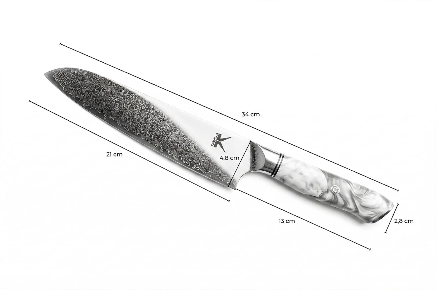 KAWOLA Damast Küchenmesser Santoku Kochmesser 21cm I Küchenmesser Damaststahl I Santoku Messer Damast I Damaststahlmesser Geschenkbox | japanisches Kochmesser