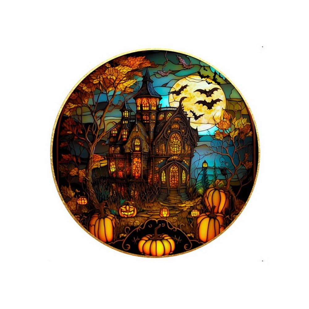 MOCASTLEHalloween Window Stickers 10 inch Castle Cat Pumpkin Crow Tree Window Cling Sticker Decal Halloween Decoration, PVC Static, Removable (Castle B)