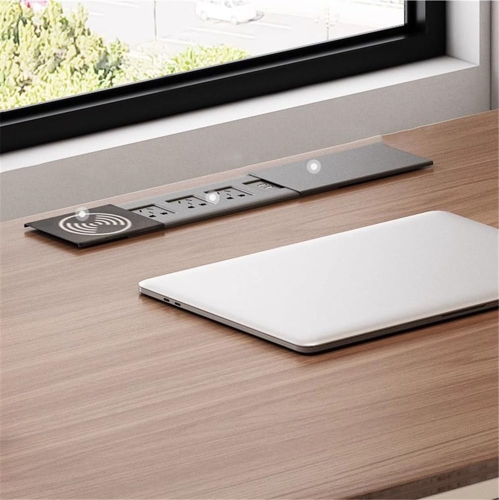SDdPulse Scrivania da ufficio con cassetti e prese di corrente, tavolo moderno per lavoro/scrittura/studio con schedario, media