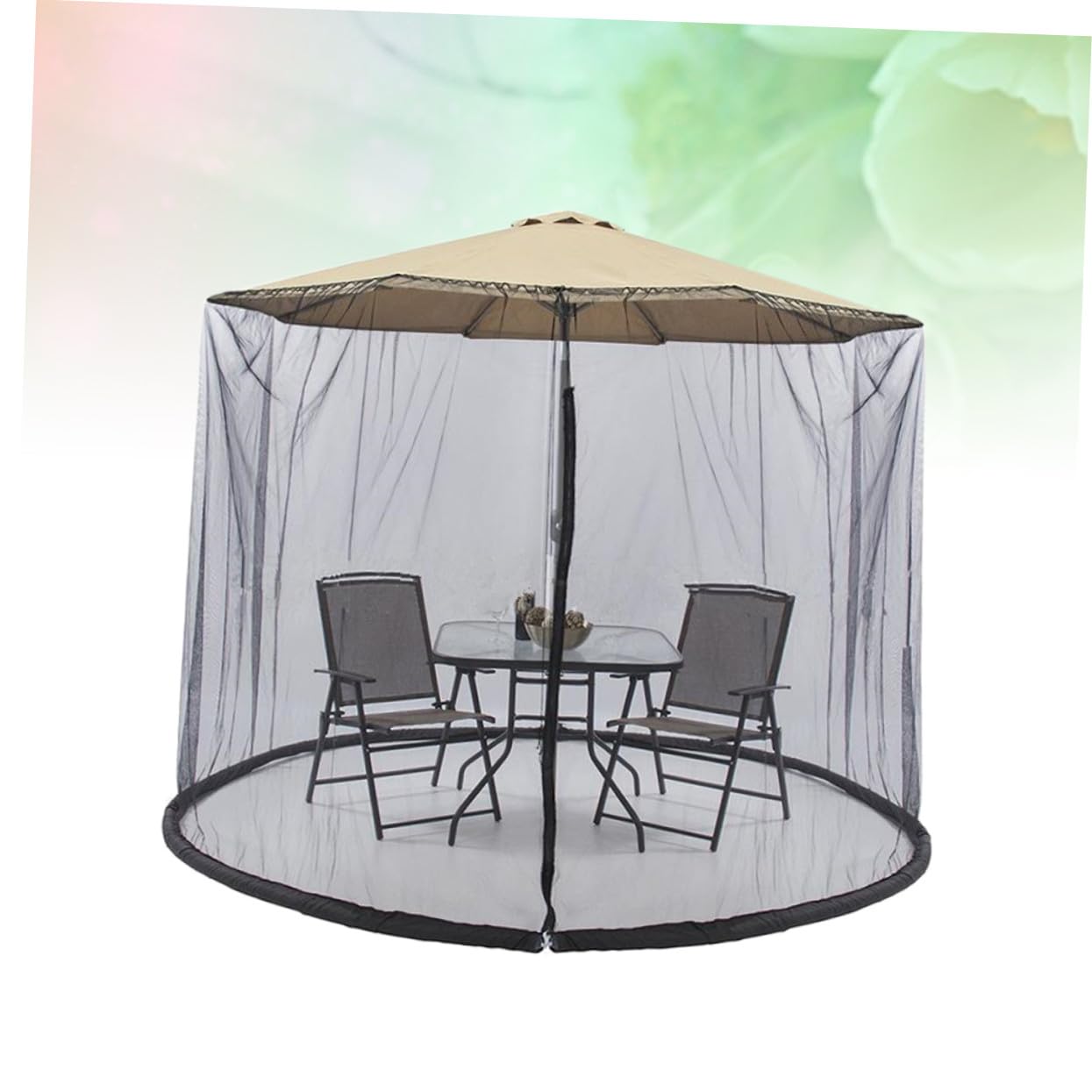 Cubierta para Sombrilla de Patio con Mosquitera Cremallera Protección Solar Cubierta Plegable para Jardín Exterior Negra