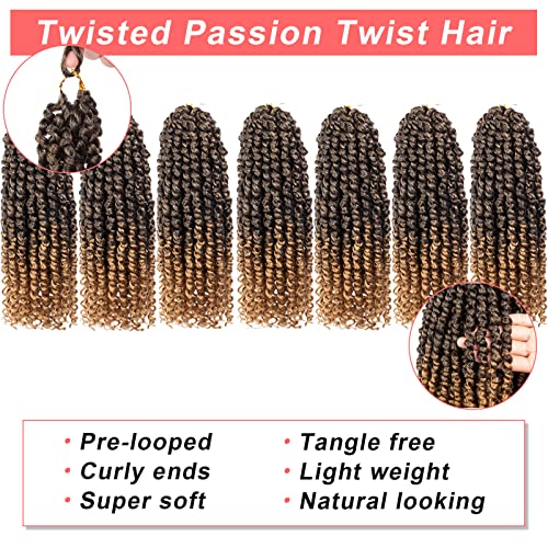 Xtrend 10 Inch 8 Packs Pre twisted Passion Twist Crochet Hair Natural Ombre Pre-looped Short Passion Twists Hair Extensions for Women 12Strands/Pack (T27#) - Image 3