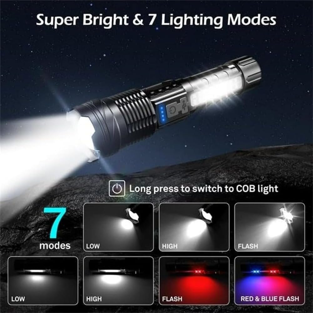 Observatioy White Laser Flashlight With COB Warning Side Work Light - Outdoor Lighting, Rechargeable LED, Battery Powered (3pcs)