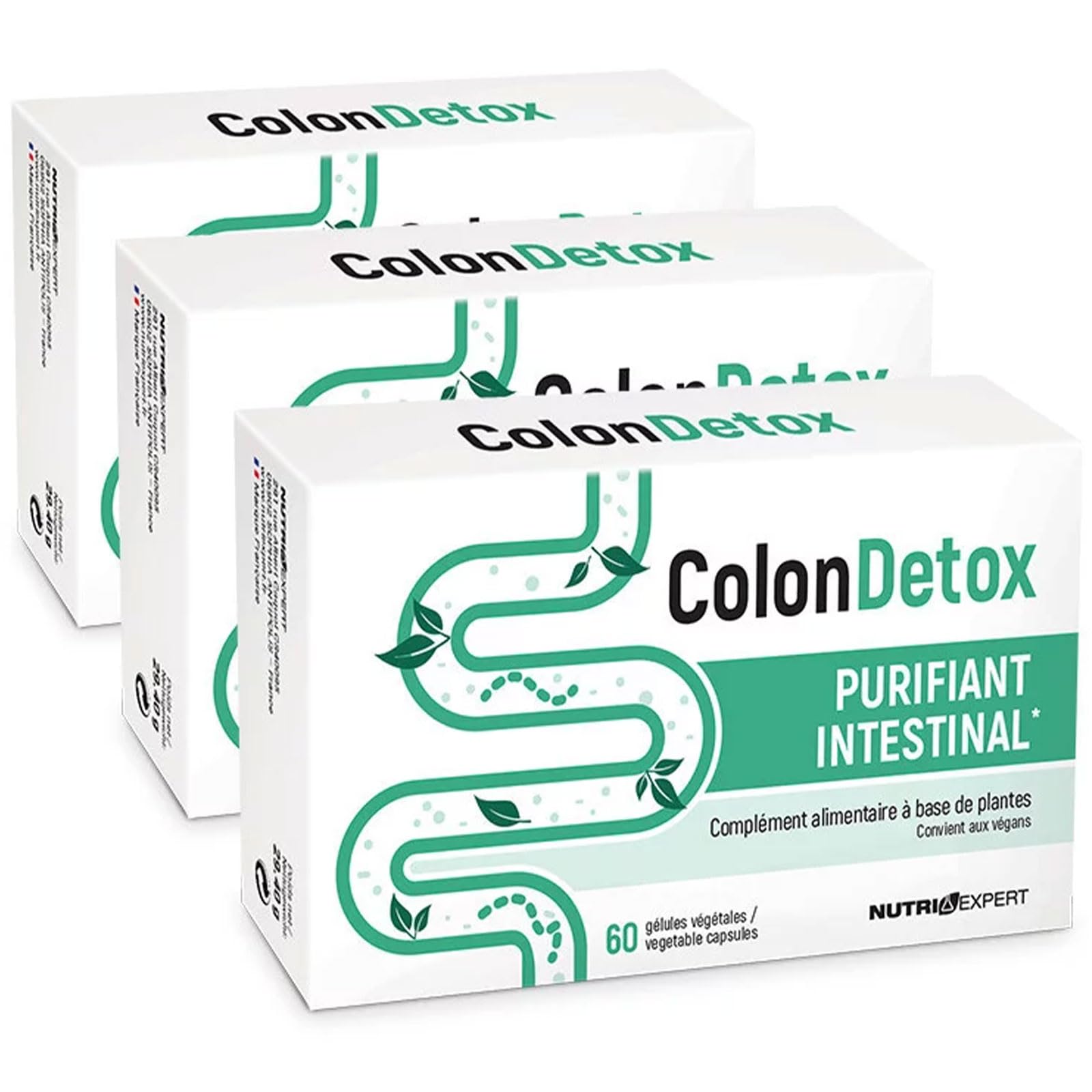 NUTRI EXPERT - Colon Detox - Complément alimentaire à base de plantes - Purifie et détoxifie le côlon - Améliore le confort intestinal & facilite la digestion - Vegan - Lot de 3 produits
