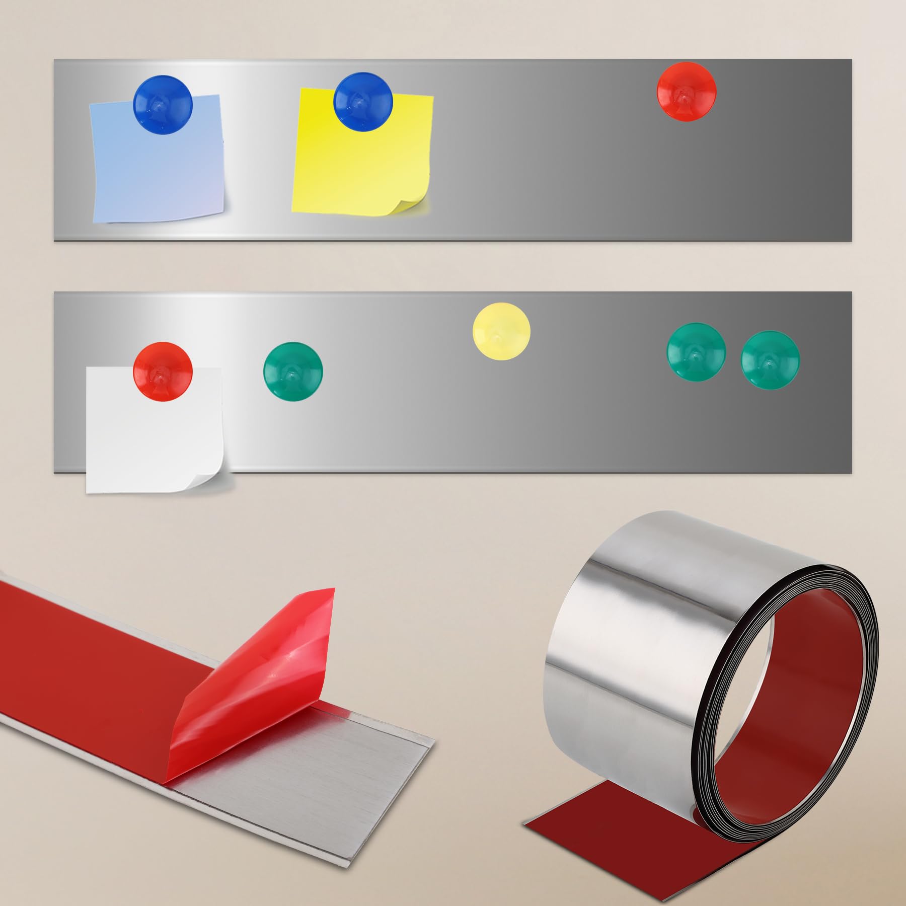 Soengsau 118" x 4.72" Flexible Self Adhesive Metal Strip for Magnets, Peel and Stick Ferrous Memo Tape for Bulletin Boards, Workshop, Office and