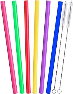 Silicone Drinking Straws, 6 Pcs Multicolor Reusable Eco-Friendly Translucent Smoothie Straws Large Jumbo Straws with 2 Pcs Cleaning Brushes for Drink Smoothies, Boba Tea, Milkshakes(6 Colors)