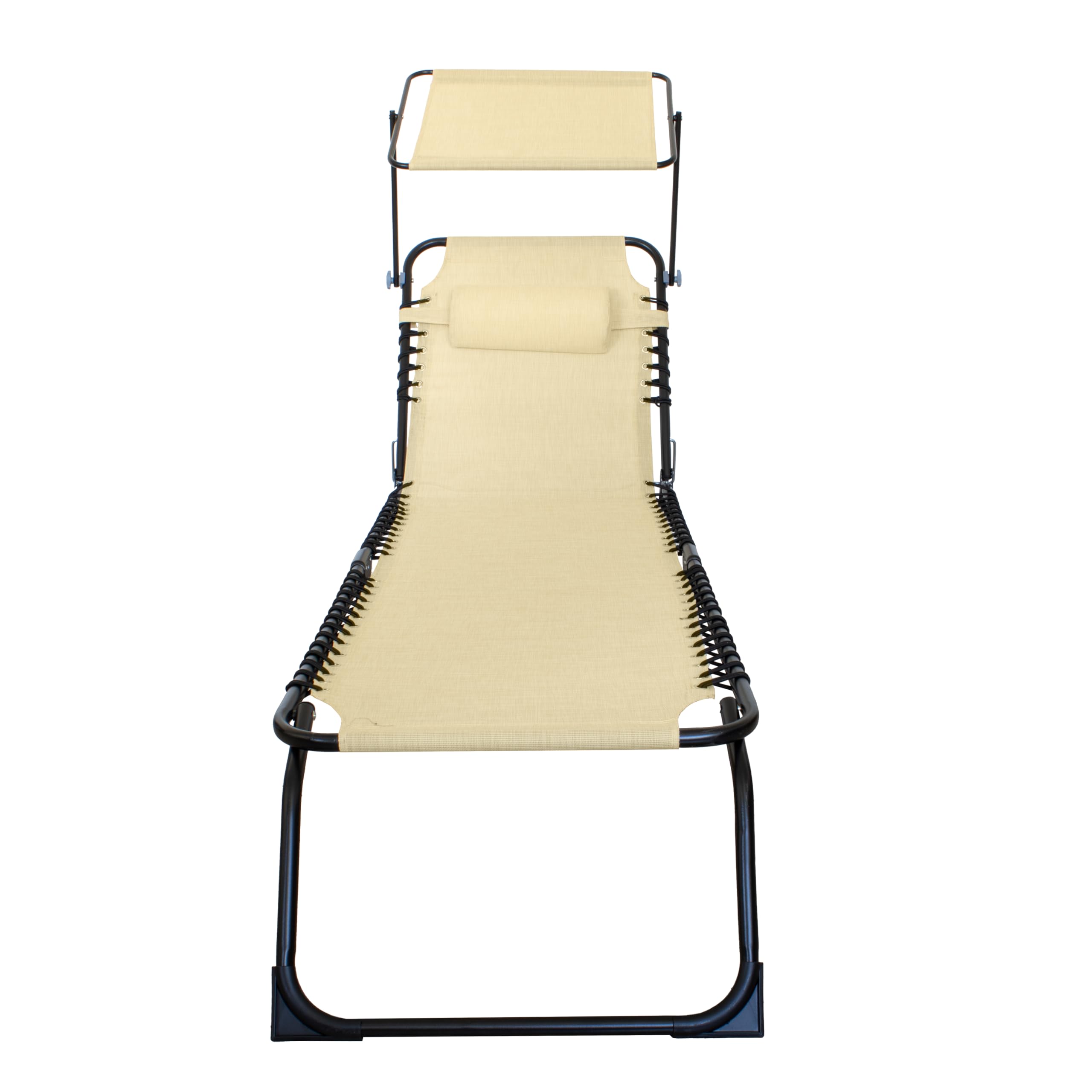 Lettino Prendisole Pieghevole con Tetto Parasole e Cuscino – Struttura in Acciaio, Telo Textilene, 190x58 cm – Per Giardino, Terrazzo, Piscina o Spiaggia – Blu/Grigio/Ecrù