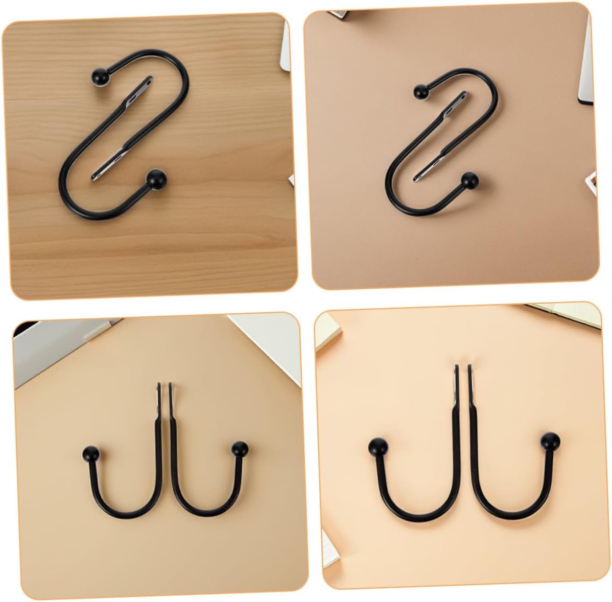 4pcs Black Metal U-Shaped Curtain Holdback Hooks, Heavy-Duty Wall-Mounted Drapery Tiebacks for Living Room and Bedroom Window Treatments