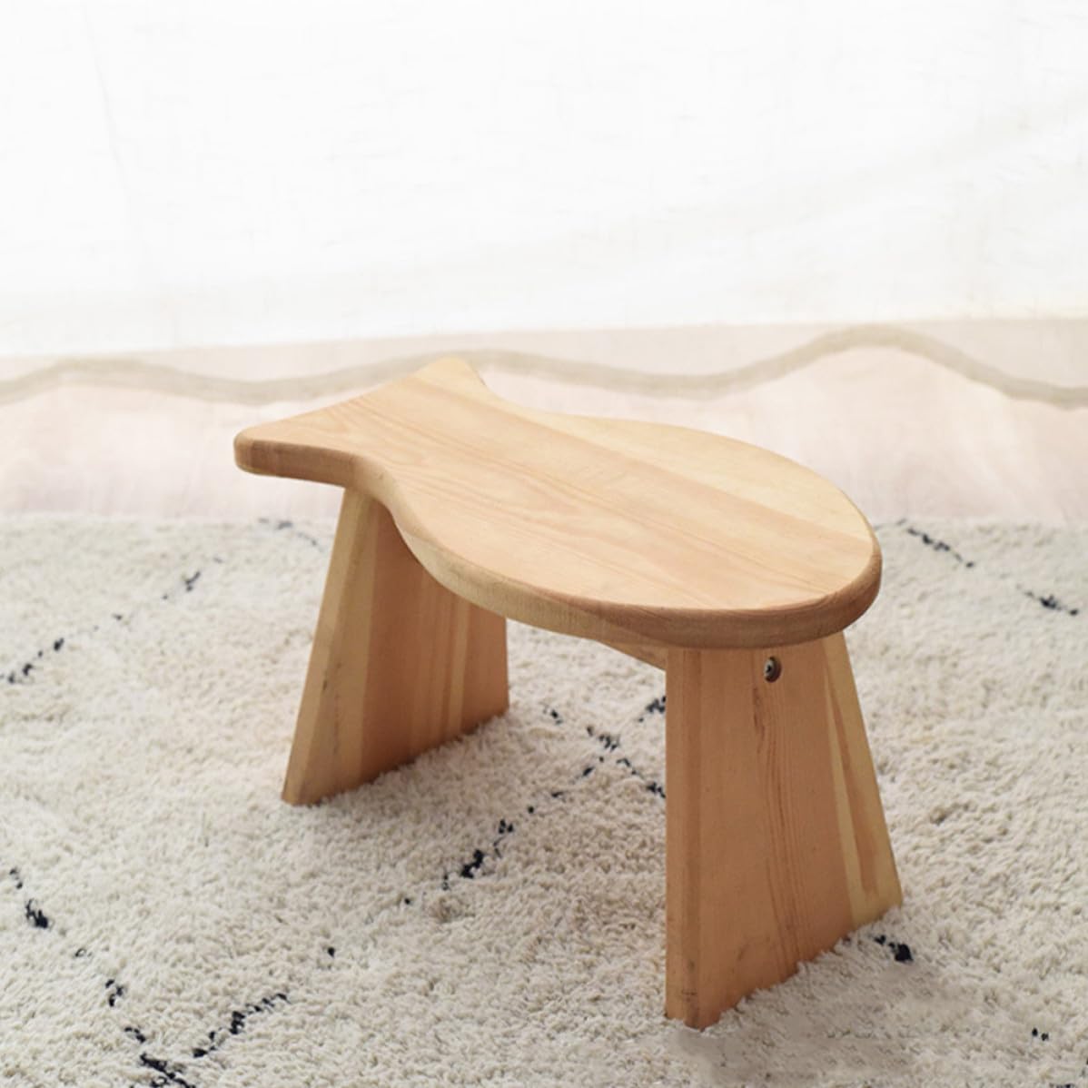 Taburete Infantil Portátil de Madera Maciza Forma de Pez