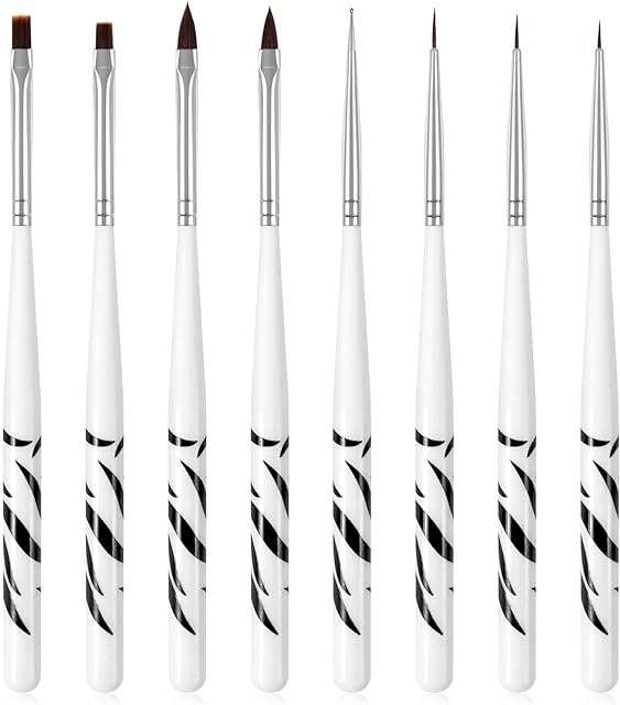 Hanyousheng Nail Art Brush, 8pcs Nail Art Design Painting Pen Set, UV Gel Acrylic Nail Brush, Professional Manicure Tools for DIY Nail Art Designs, 8.0 count