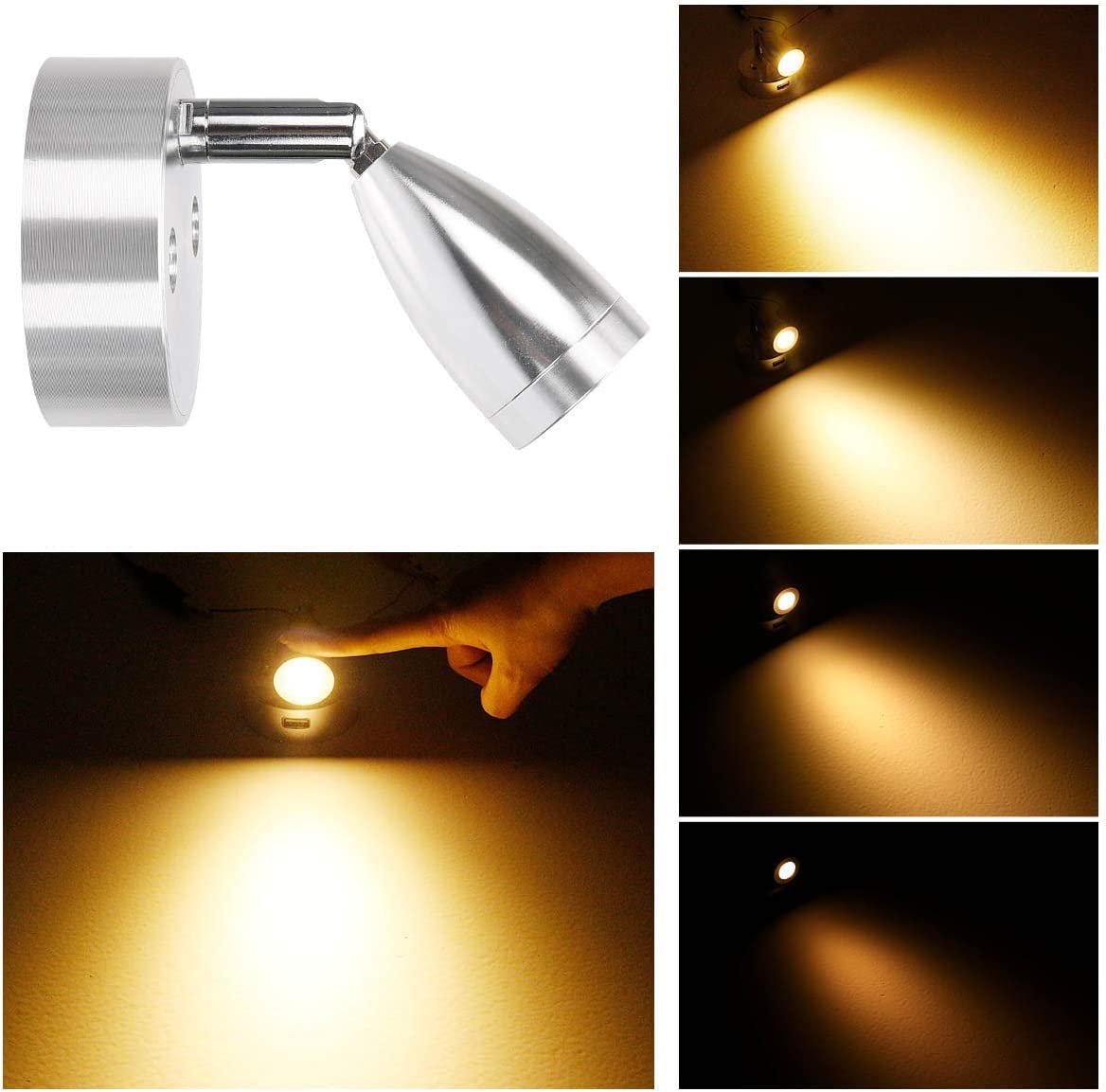 SUPAREE 12 v LED Spot Leselampe Interior Led Licht Touch Dimmschalter mit USB Anschluss für Camper Reisemobil Caravan Boat