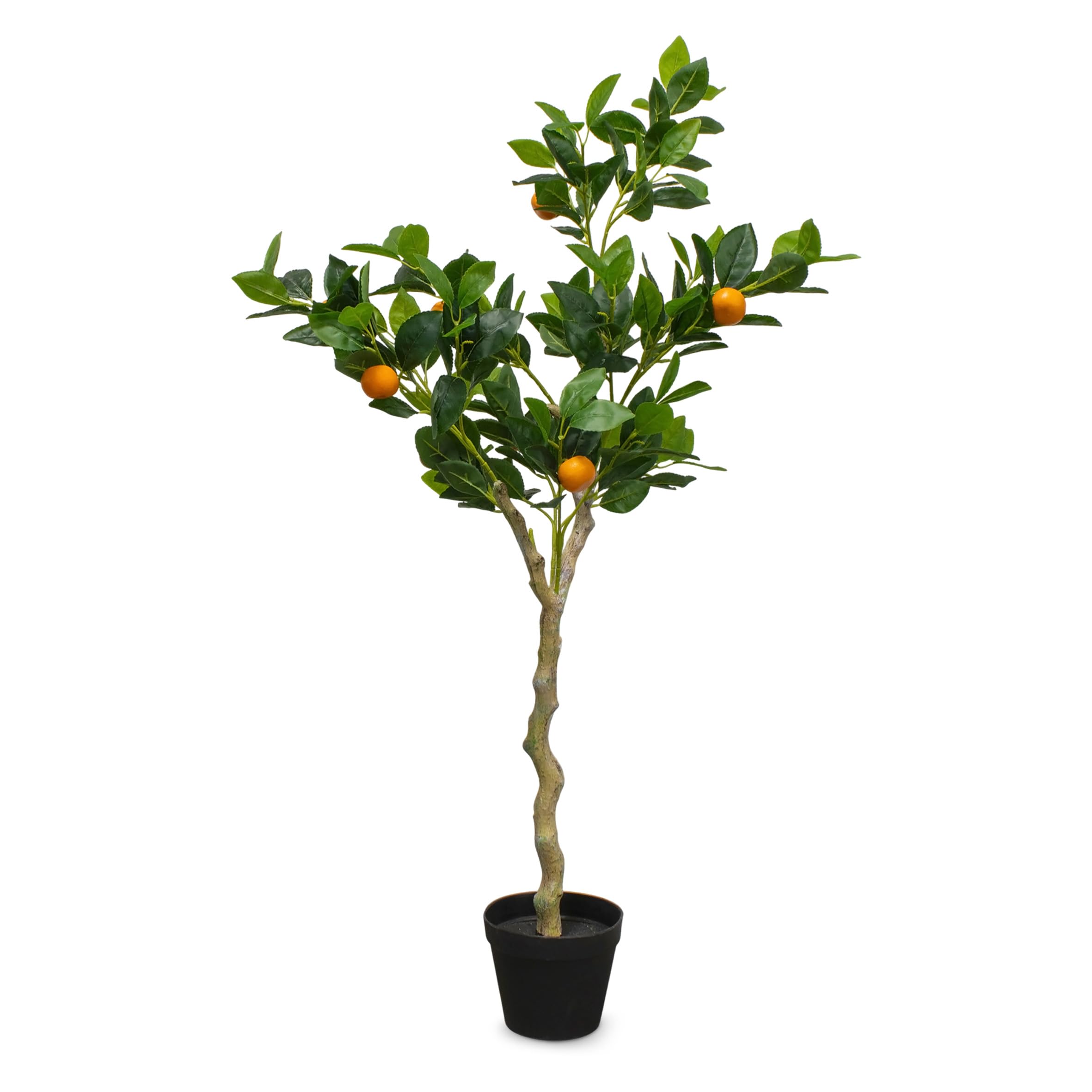 Árbol de naranja artificial en maceta negra - 118 x 40 cm - Árbol artificial en maceta con 10 naranjas - Planta artificial naranja en maceta, árbol decorativo, árbol ornamental, árbol artificial