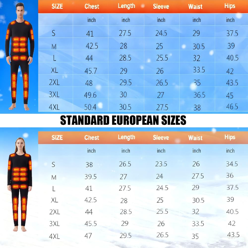 Beheizbare Unisex-Thermounterwäsche,Elektrische Heizung thermal unterwäsche,Oberteil mit 26 Zonen, Hose mit 16 Zonen, USB- und DC-Anschluss, 3 Temperaturstufen, geeignet für Camping und Wandern