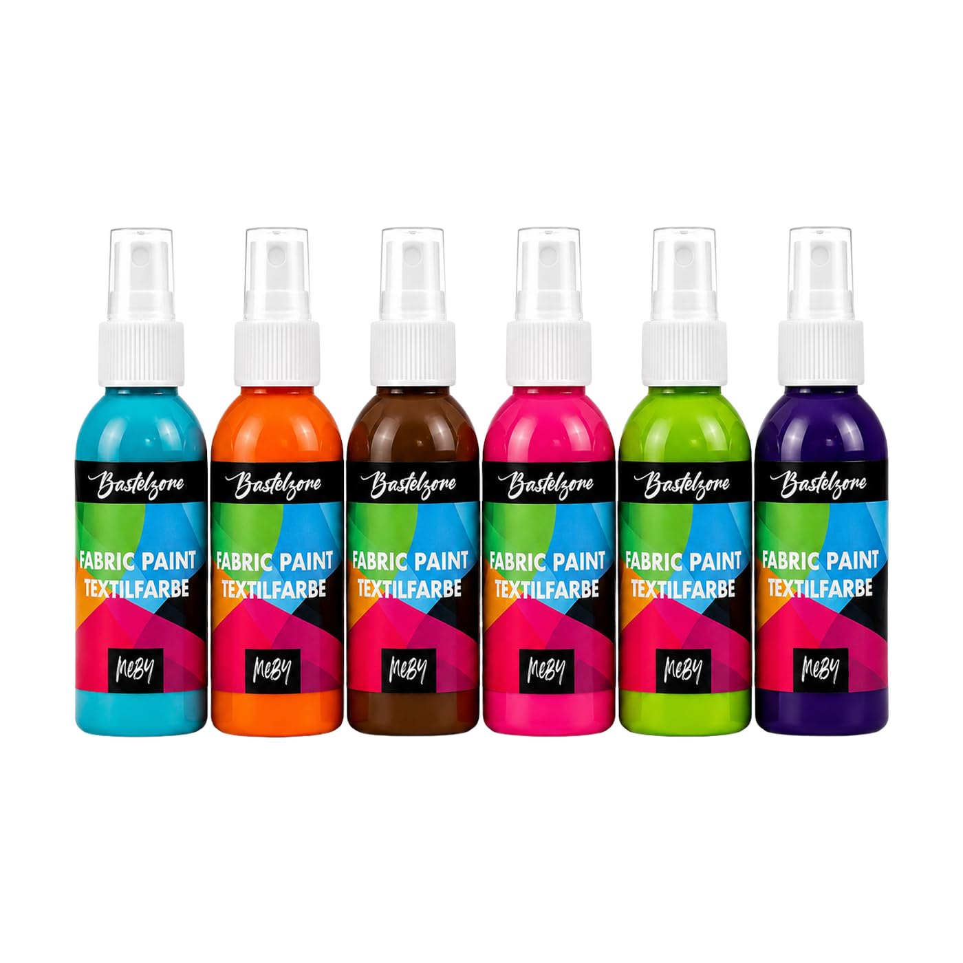 Set di colori spray per tessuti chiari. 12 colori ciascuno da 100 ml. T-shirt colori in flaconi spray. Facile fissaggio e lavabile fino a 40°C. Effetti creativi su tessuto (12 colori)