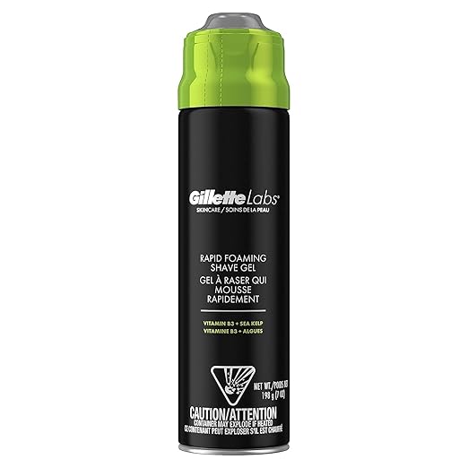 Gillette Labs Rapid Foaming Shaving Gel for Men, Alcohol, Dye and Paraben-Free with Vitamin B3 and Sea Kelp, Cools and Soothes Skin, 7 OZ