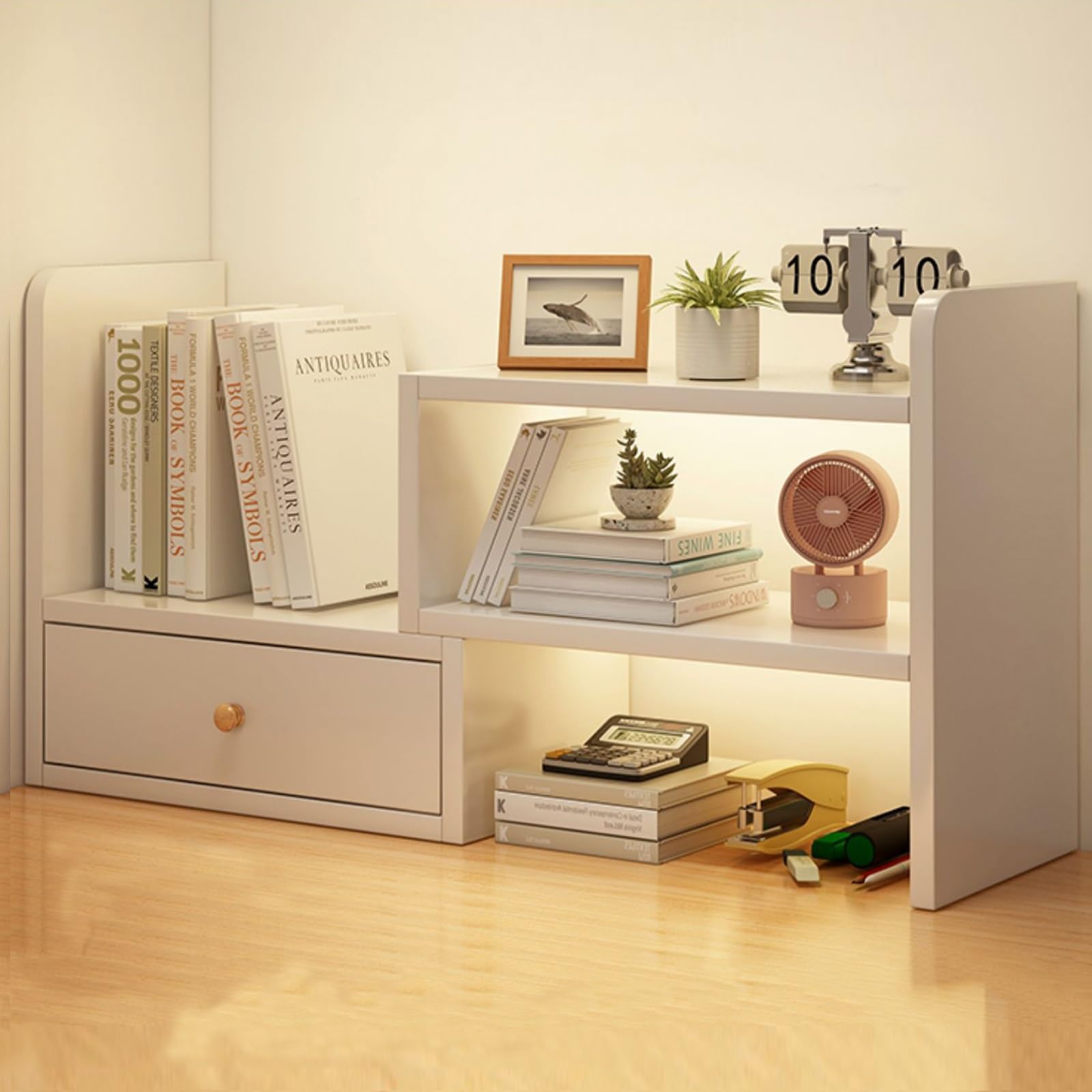 Weißer Schreibtisch, verstellbar, Schreibtischregal, Büroaufbewahrungslösung, platzsparende Etagère für Zuhause oder Büro, stilvolles und funktionales Schreibtischzubehör