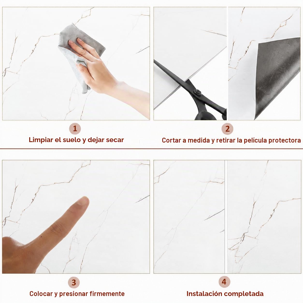 CYEER 40 unidades/3,6 m² revestimiento del suelo autoadhesivo PVC 30 x 30 cm, vinilo autoadhesivo mármol blanco, azulejos autoadhesivos para salón, baño
