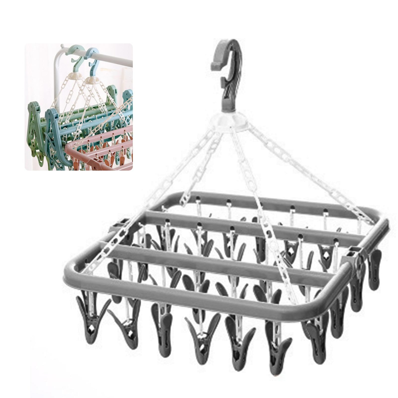 Klomveris 32 Pegs Folding Hanger, Clothes Hanger Upgrade Drying Rack, Clothespin Drip Hanger for Socks, Underwear, Shoe Insoles, Baby Clothes